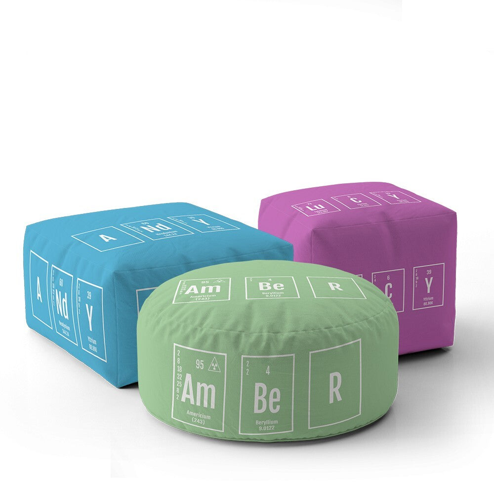 Personalised Science Chemical Periodic Font Ottoman Filled Pouffe Washable Cover