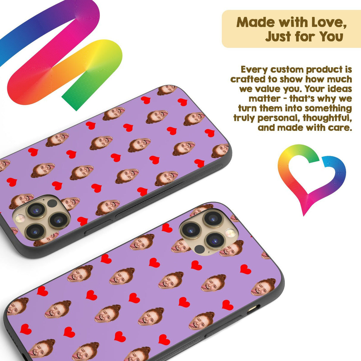 Face Cut Out All Over With Heart Personalised Custom - Printed iPhone Black Case