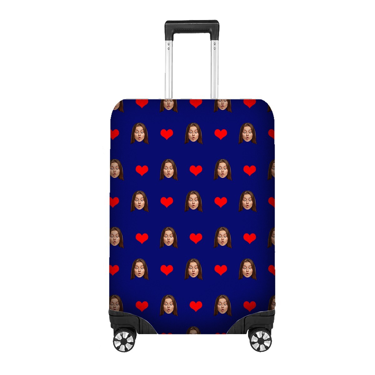 Face Cut Out All Over With Heart Luggage Cover Personalise Suitcase Wrap Unique