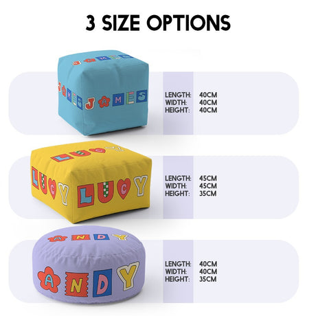 Personalised Ransom Note Cut Out Kids Font Ottoman Filled Pouffe Washable Cover