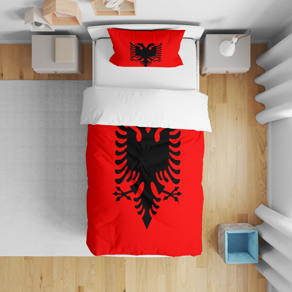 Albania Flag Patriotic Design Cot Bed Duvet Cover Toddler Pillowcase Gift Custom