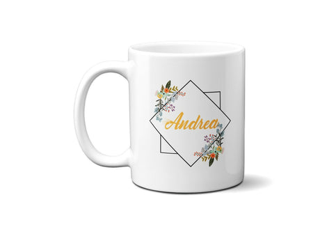 Square Geometric Border Floral Coffee Tea Mug 11oz Mug And Coaster Set Option