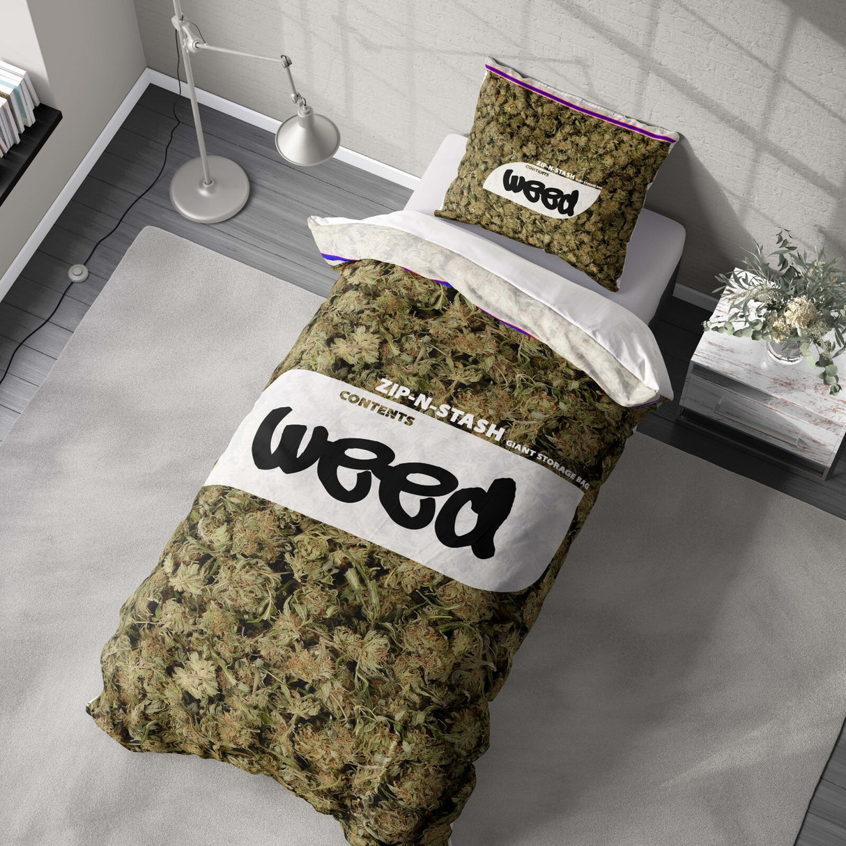 Weed Bag Funny Prank Cheeky Novelty Joke Single Duvet Cover + Pillowcase Option