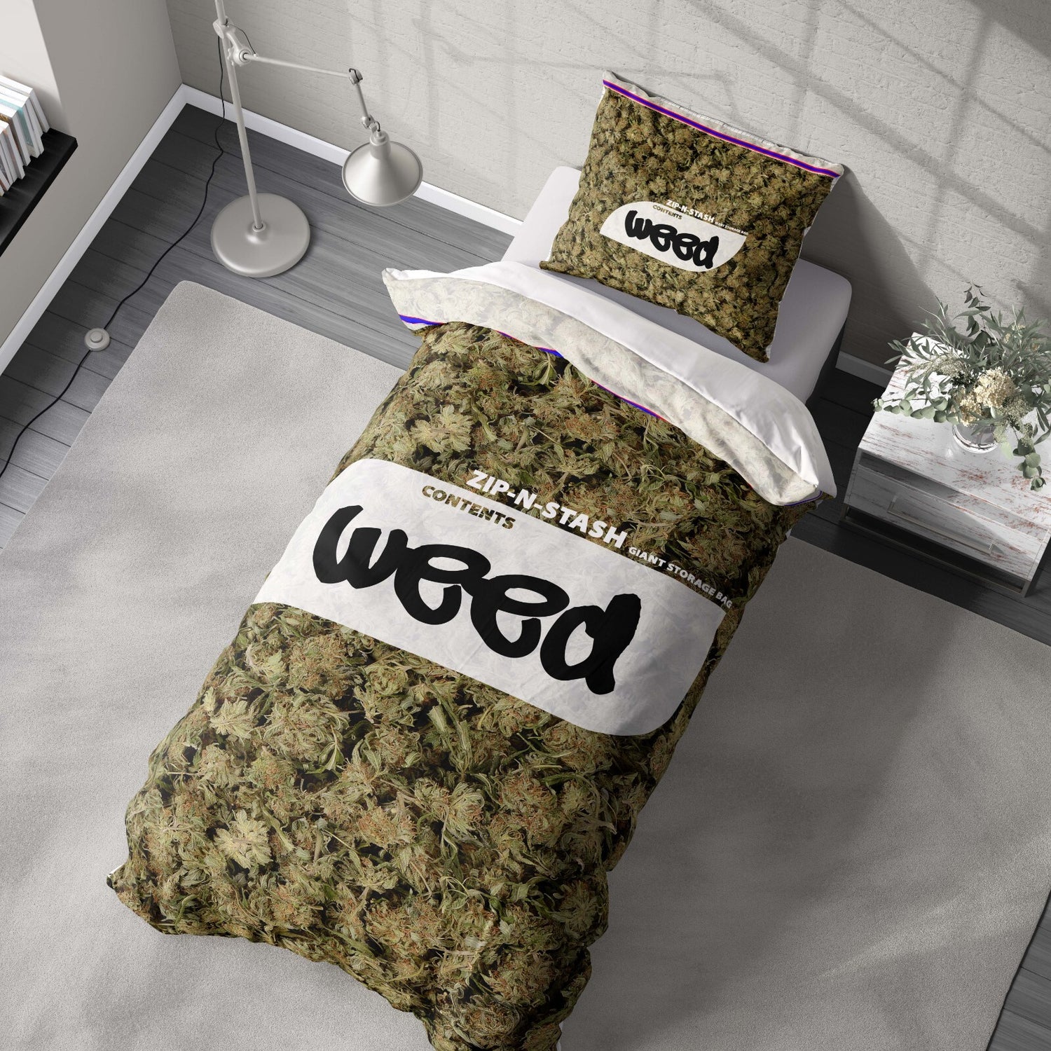 Weed Bag Funny Prank Cheeky Novelty Joke Single Duvet Cover + Pillowcase Option