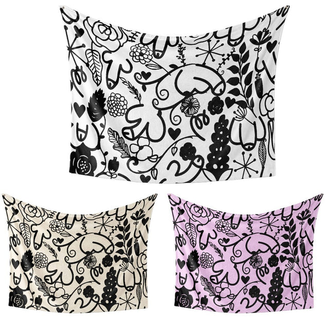 Floral Willy Pattern Rude Custom Colour Novelty Fleece Mink Blanket Throw Gift