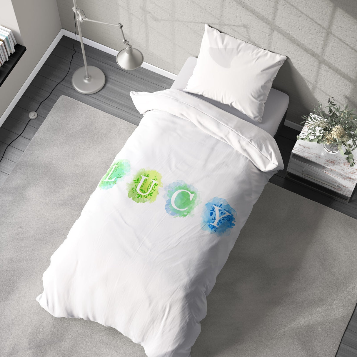 Personalised Watercolour Letters Font Soft Single Size Novelty Bed Duvet Cover