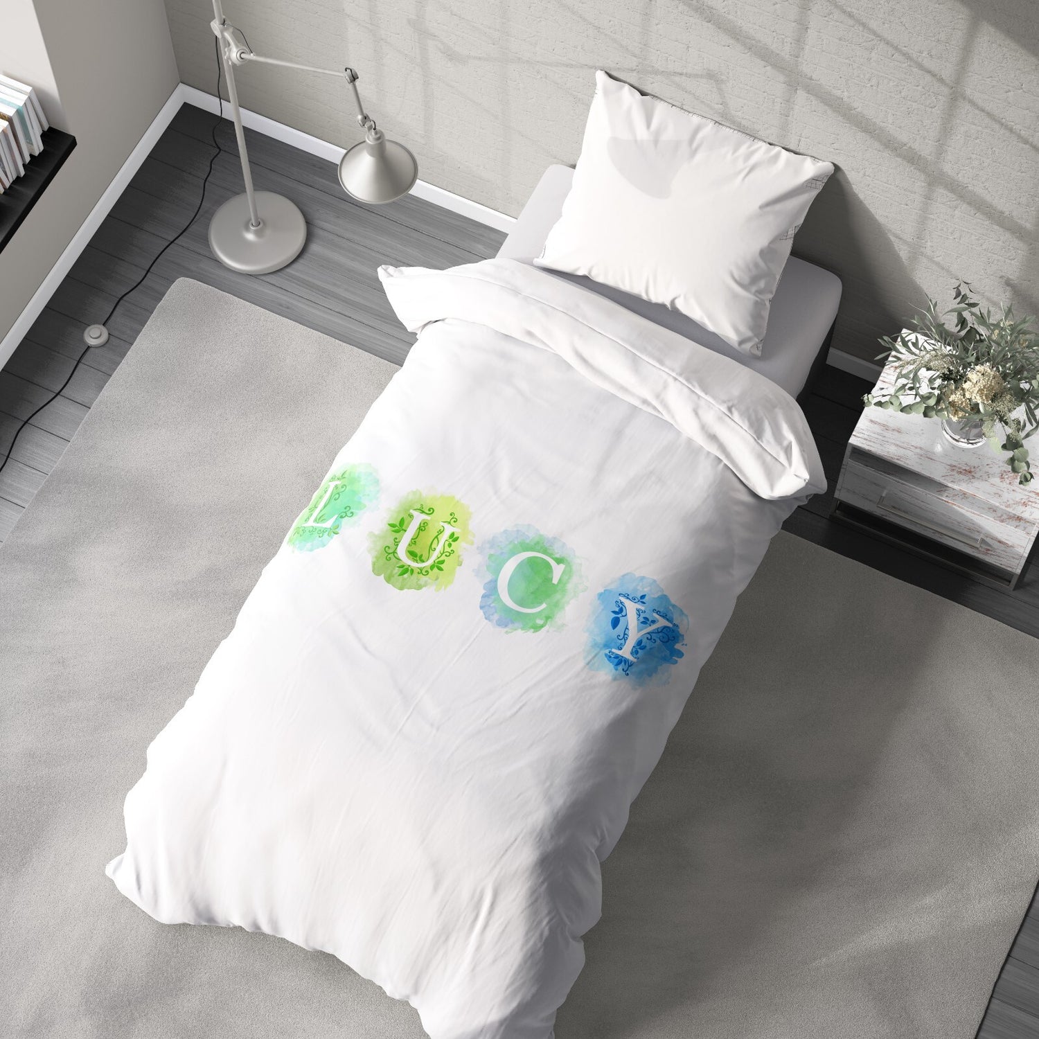 Personalised Watercolour Letters Font Soft Single Size Novelty Bed Duvet Cover