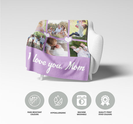 I Love You Custom Photo Upload Soft Warm Fleece Memory Blanket Throw Decor