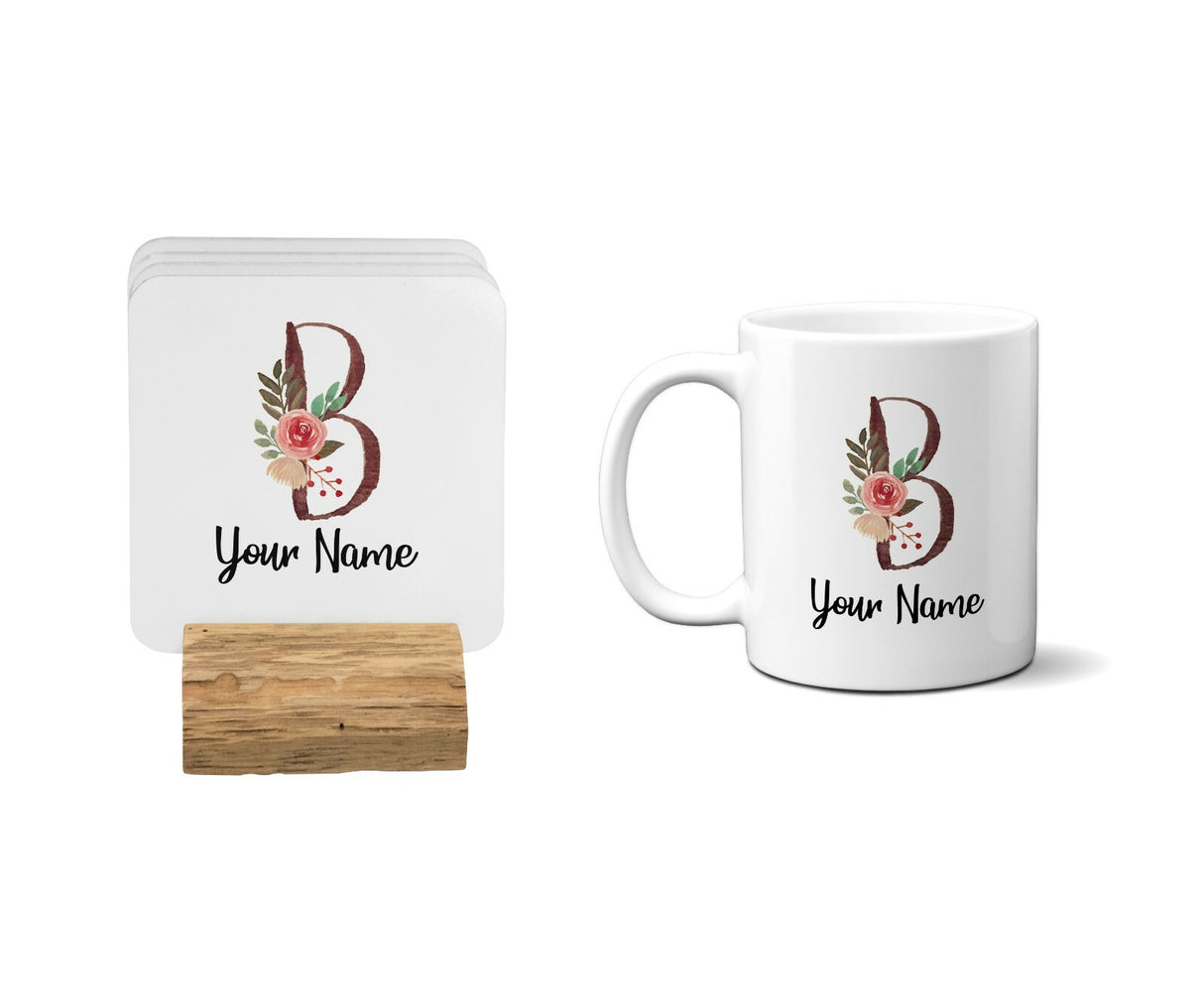 Personalised Floral Watercolour Hand Paint Effect Alphabet Floral Name Mug