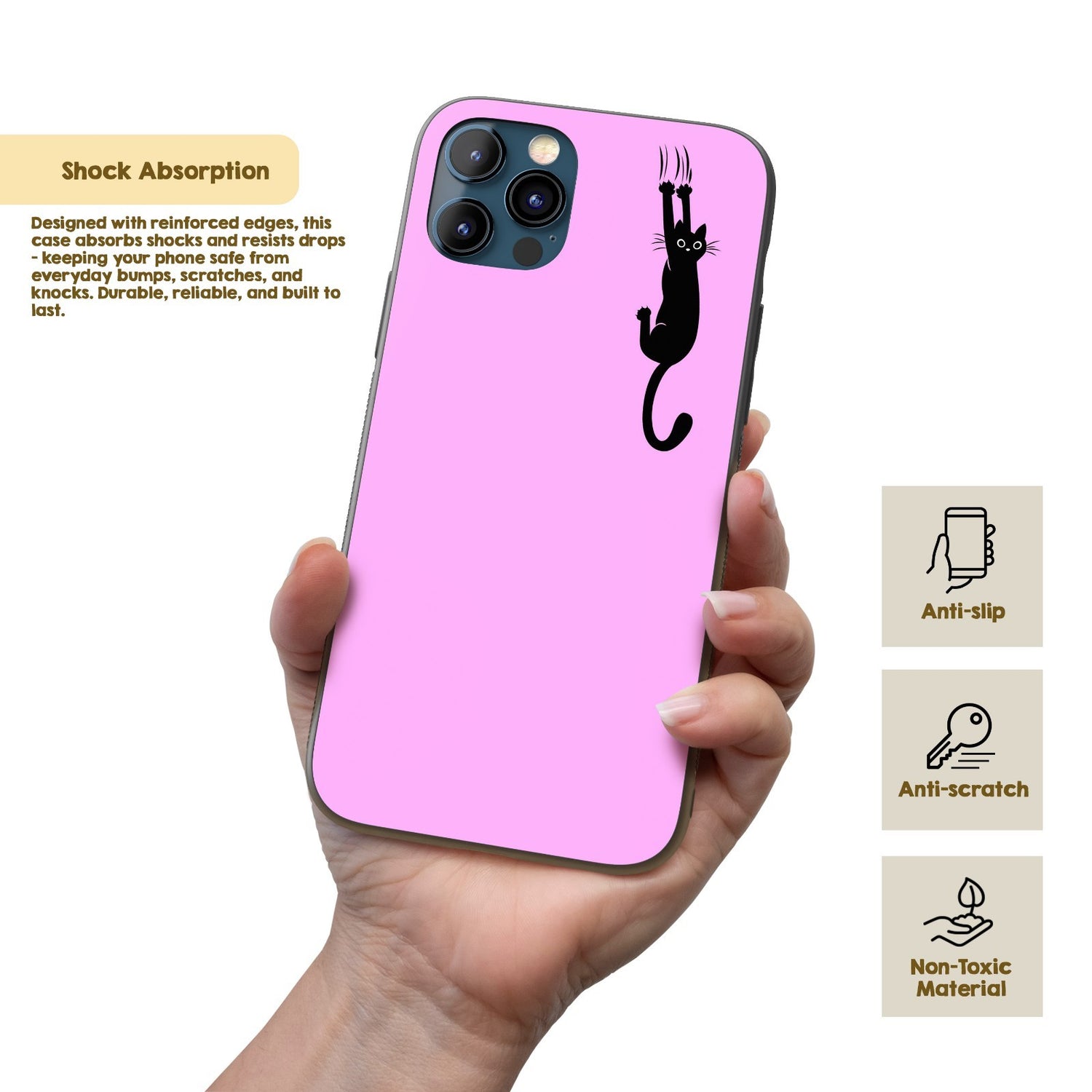 Black Cat Slipping Scratching Personalised Custom Cute Printed iPhone Black Case