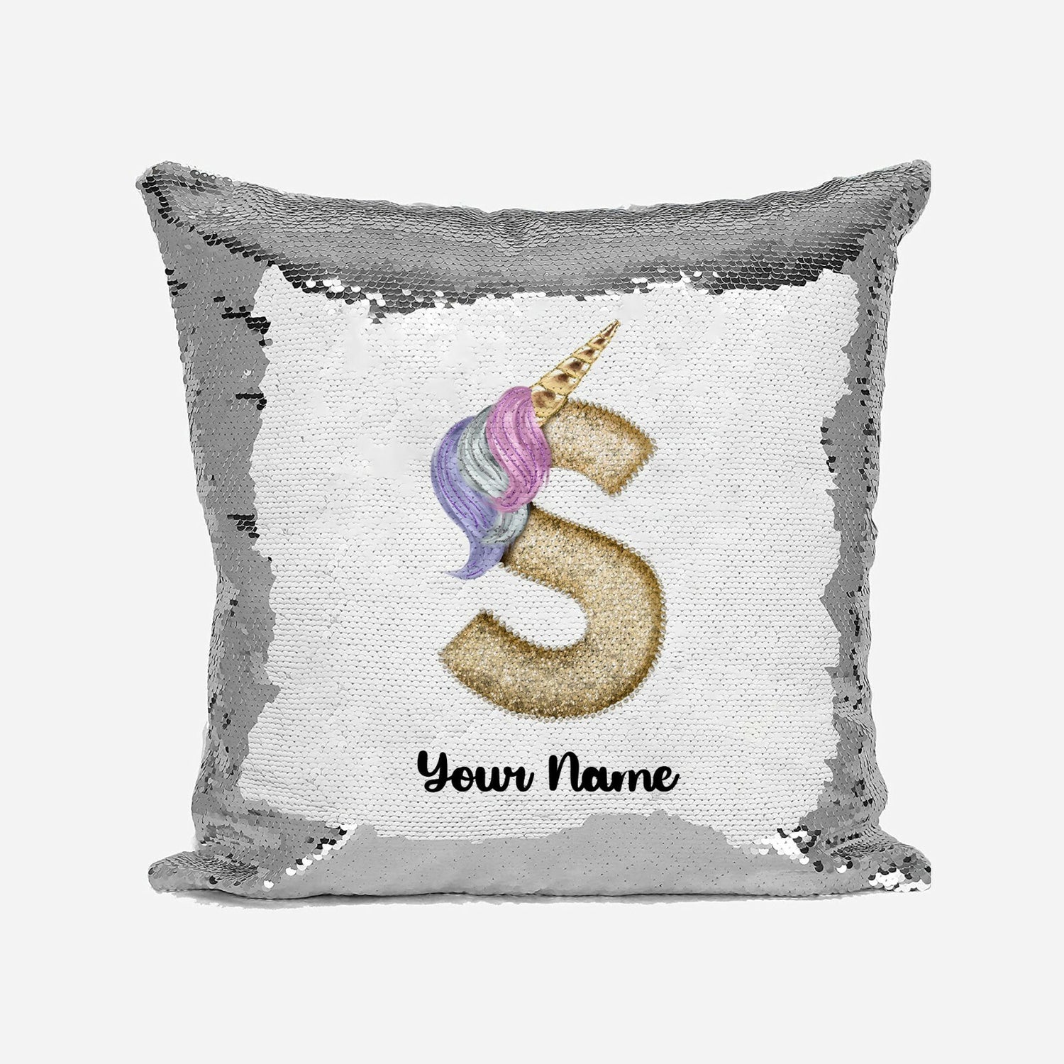 Personalised Unicorn Sparkly Monogram Alphabet Sequin Magic Cushion Cover+Pillow