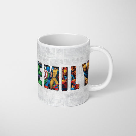 Personalised Superhero Name Mug & Coaster Set Gift for Kids – 11oz Ceramic Cup