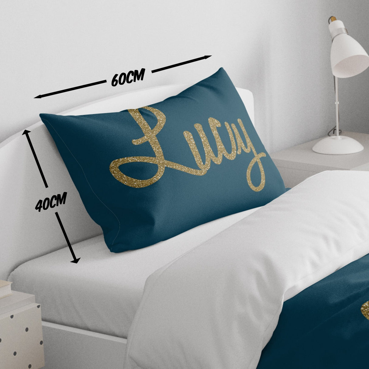 Personalised Name Gold Glitter Font Toddler Cot Bedding Duvet Cover + Pillowcase