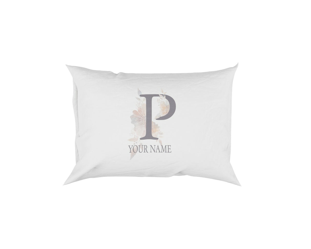 Personalised Misty Dusty Pastel Alphabet Floral Name Initial Letter Pillow Case