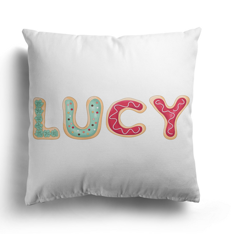 Personalised Name Cookie Alphabet Print Soft Square Filled Cushion Throw Decor
