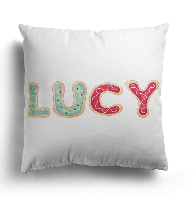 Personalised Name Cookie Alphabet Print Soft Square Filled Cushion Throw Decor