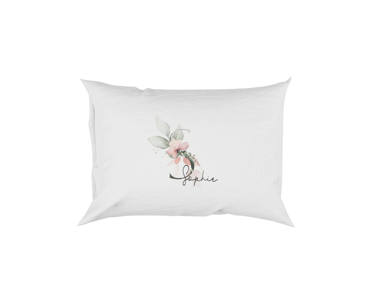 Personalised Your Name Gentle Botanical Blush Initial Letter Pillow Case Gift