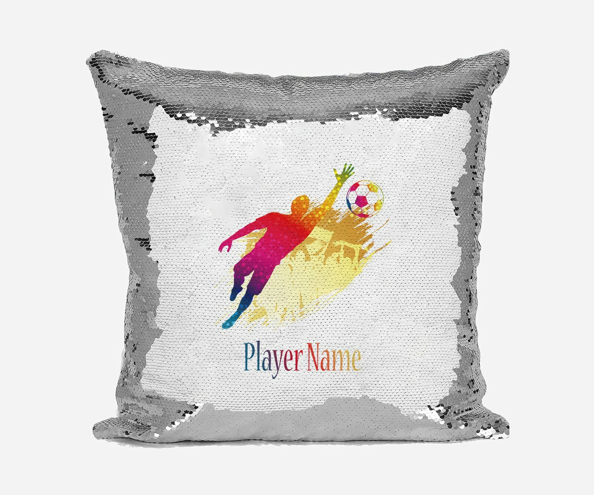 Personalised Name Shiny Sequin Magic Football Goalkeeper Cushion Cover + Pillow