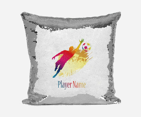Personalised Name Shiny Sequin Magic Football Goalkeeper Cushion Cover + Pillow