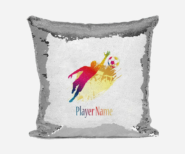 Personalised Name Shiny Sequin Magic Football Goalkeeper Cushion Cover + Pillow