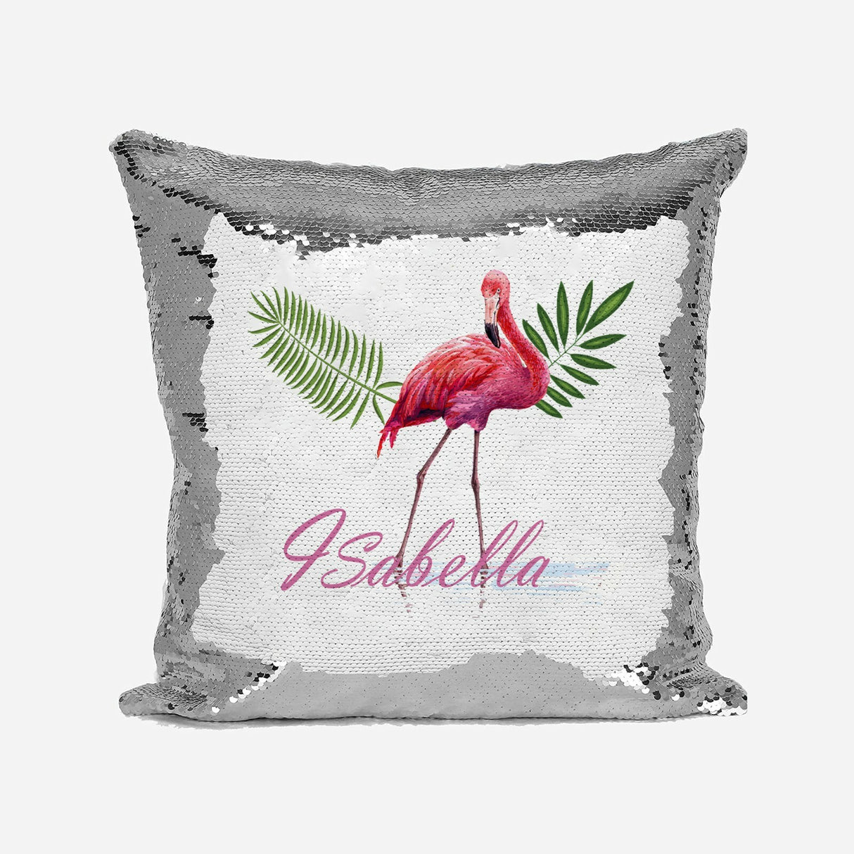 Personalised Name Shiny Sequin Magic Flamingo Sketch Cushion Cover + Pillow Kids