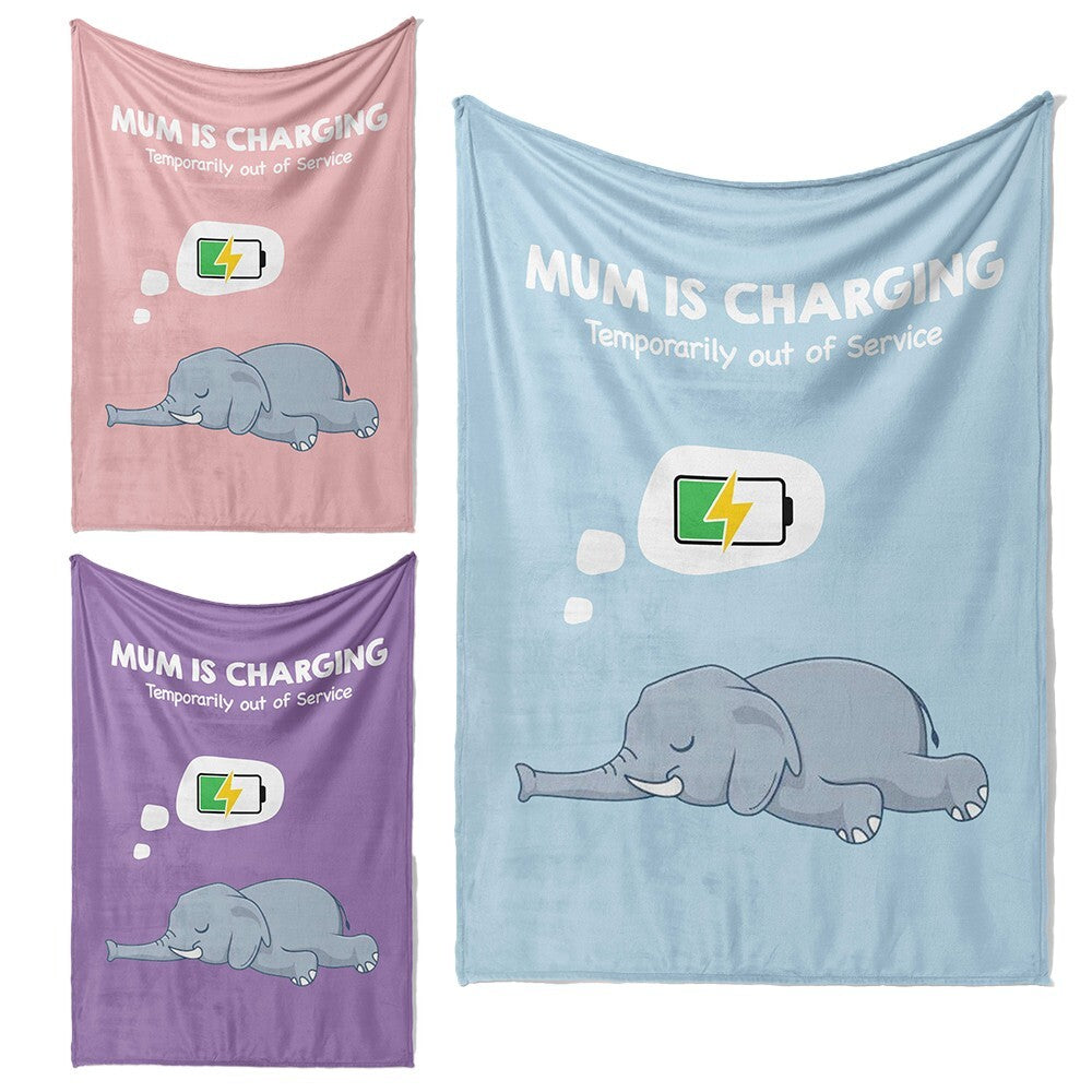 Mum Is Charging Funny Animal Novelty Warm Fleece Memory Blanket Throw Decoration