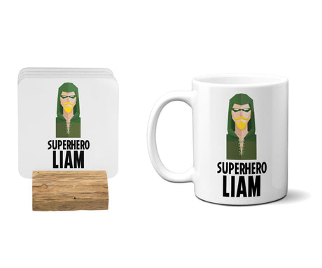Superhero Personalised Name Kids Tea Coffee Drink Mug Gift Mug Set Coaster Cup