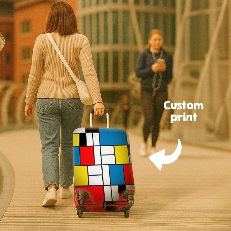 Piet Mondrian Luggage Cover – Colorful Abstract Travel Suitcase Protector
