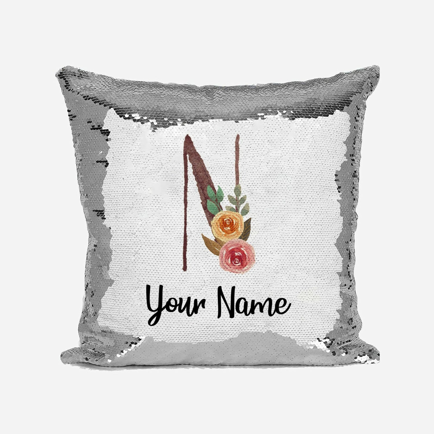 Personalised Floral Watercolour Effect Alphabet Sequin Magic Cushion + Pillow