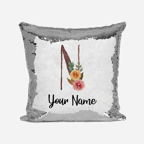 Personalised Floral Watercolour Effect Alphabet Sequin Magic Cushion + Pillow