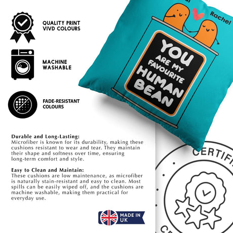 Personalised My Favourite Human Bean Name Novelty Soft Square Fill Cushion Throw