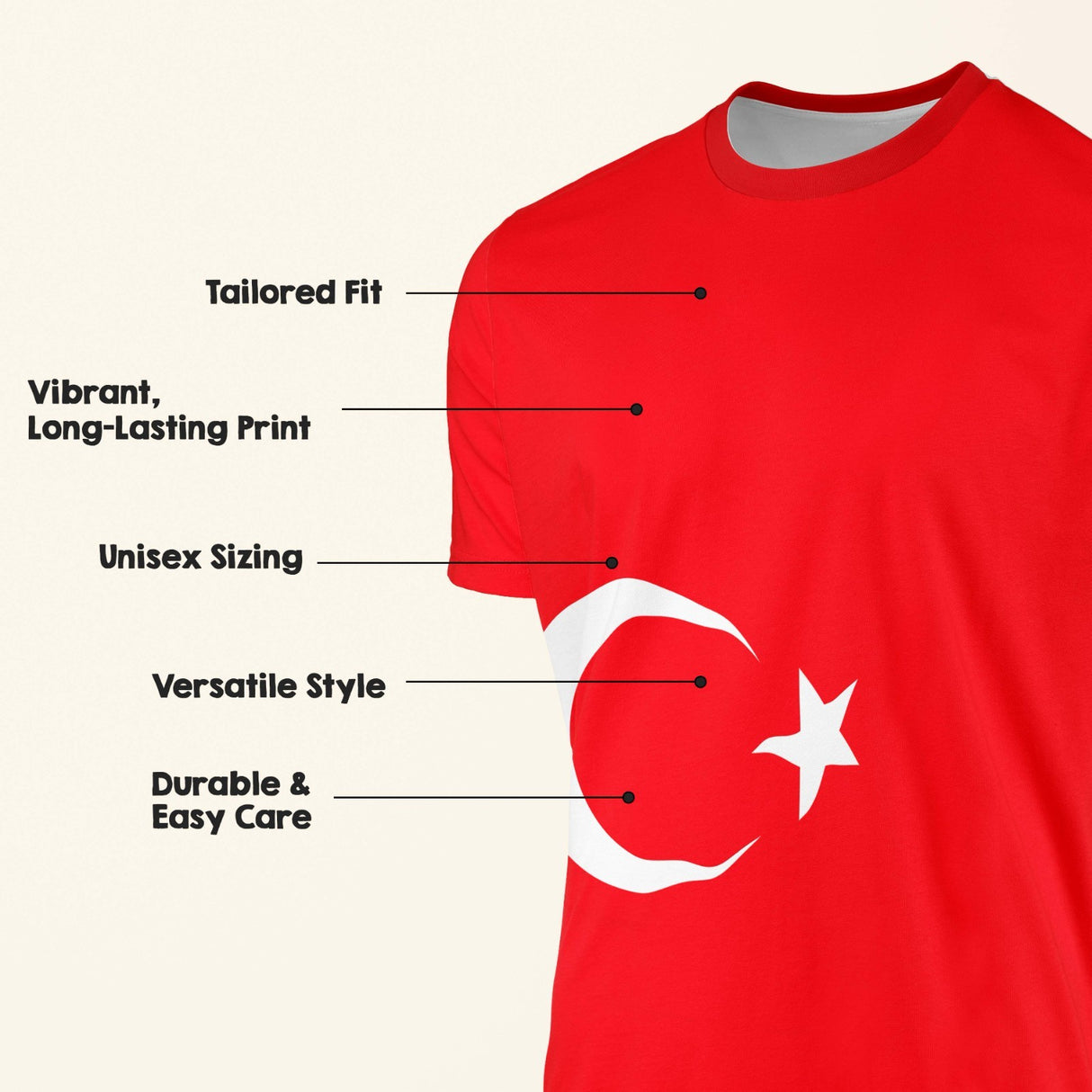 Turkey Flag Turkish Custom All-Over Printed Unisex T-Shirt Top Patriotic Tee