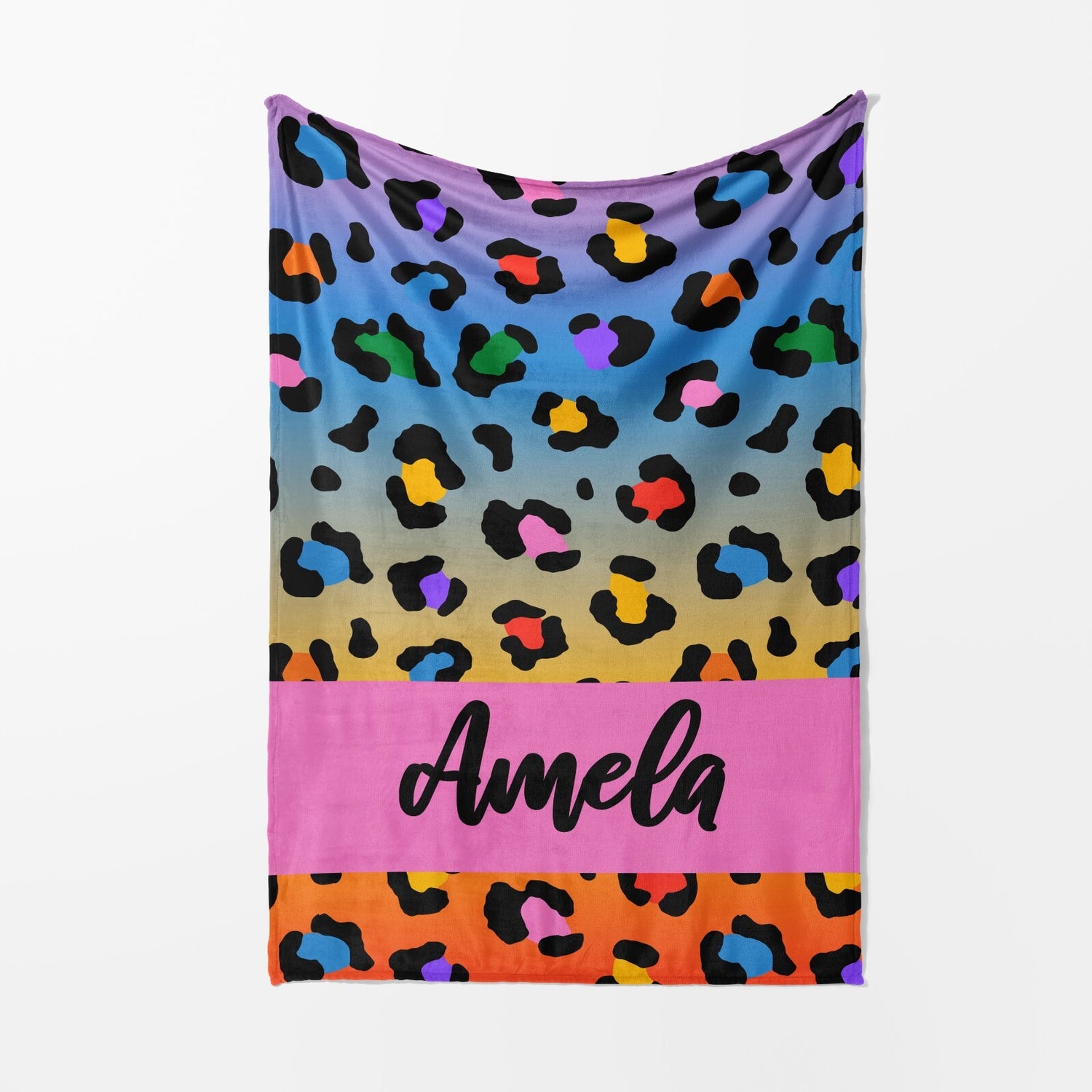 Personalised Name Leopard Spots Print Multicolour Soft Warm Fleece Blanket Decor