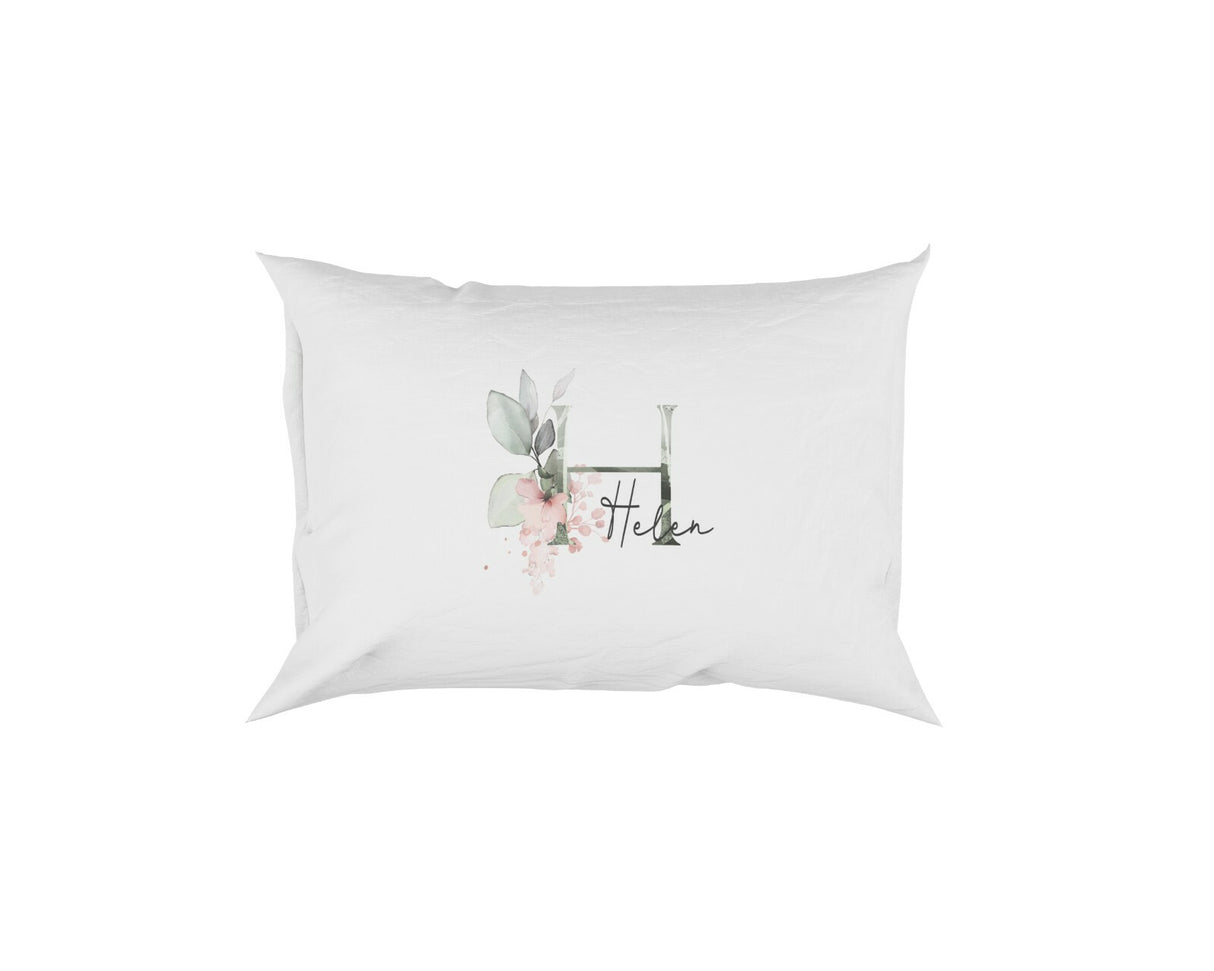 Personalised Your Name Gentle Botanical Blush Initial Letter Pillow Case Gift