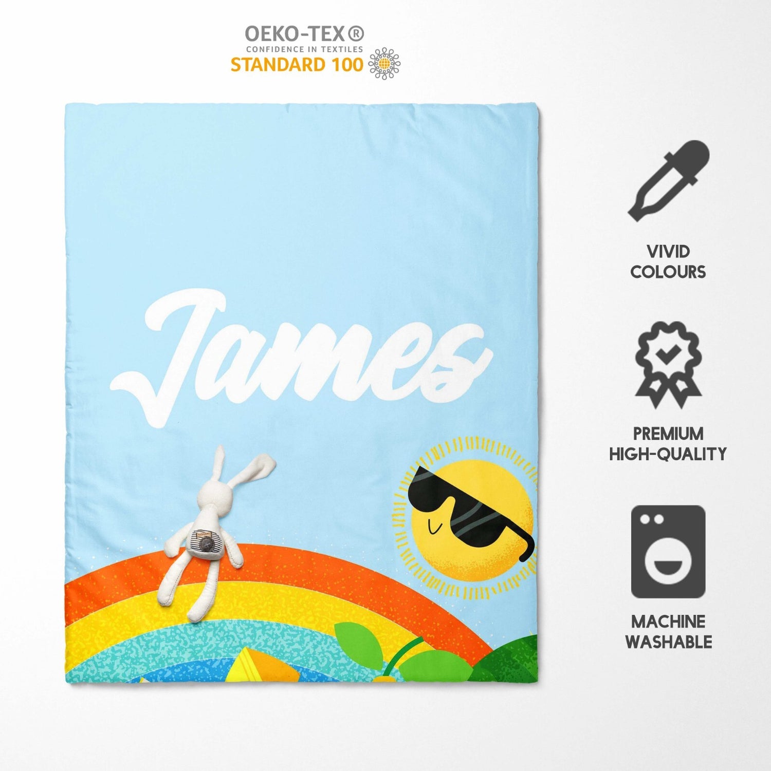 Personalised Custom Name + Colour Summer Kids Cot Bed Duvet Cover + Pillowcase