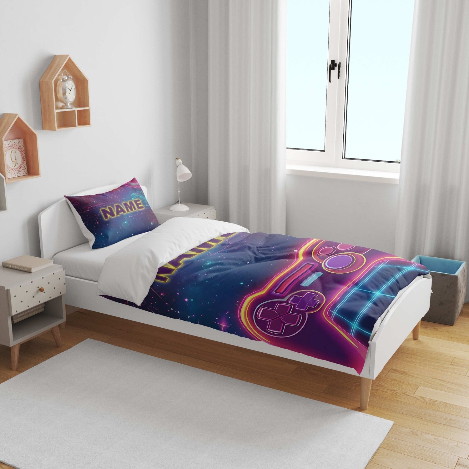 Personalised Name Gamer Gaming Controller Kids Cot Bed Duvet Cover + Pillowcase