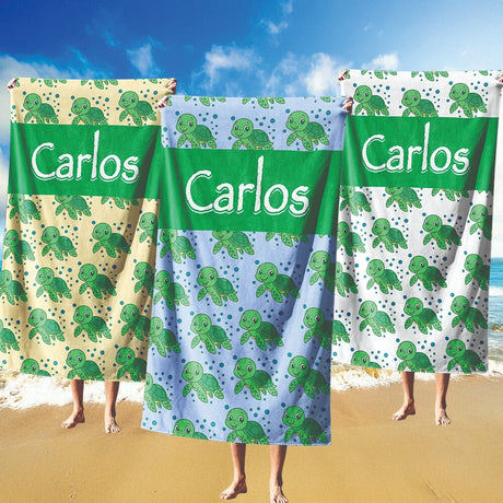 Personalised Custom Name Cartoon Baby Turtles Absorbent Beach Bath Sheet Towel