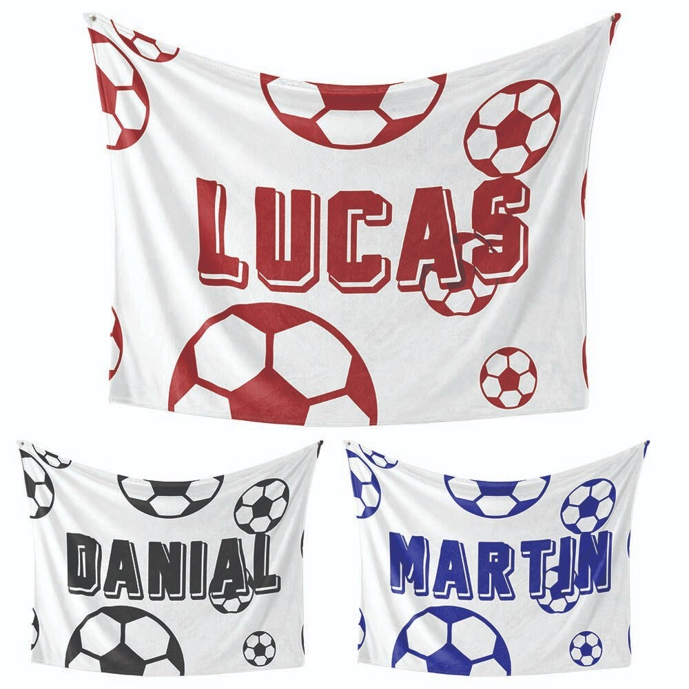 Personalised Custom Name Colour Football Fan Kids Soft Warm Fleece Blanket Decor
