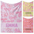 Personalised Name Coloured Pink Bows Printed Soft Warm Fleece Blanket Decor