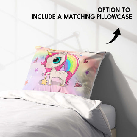 Personalised Name Unicorn Rainbow Mythical Single Bed Duvet Cover + Pillowcase