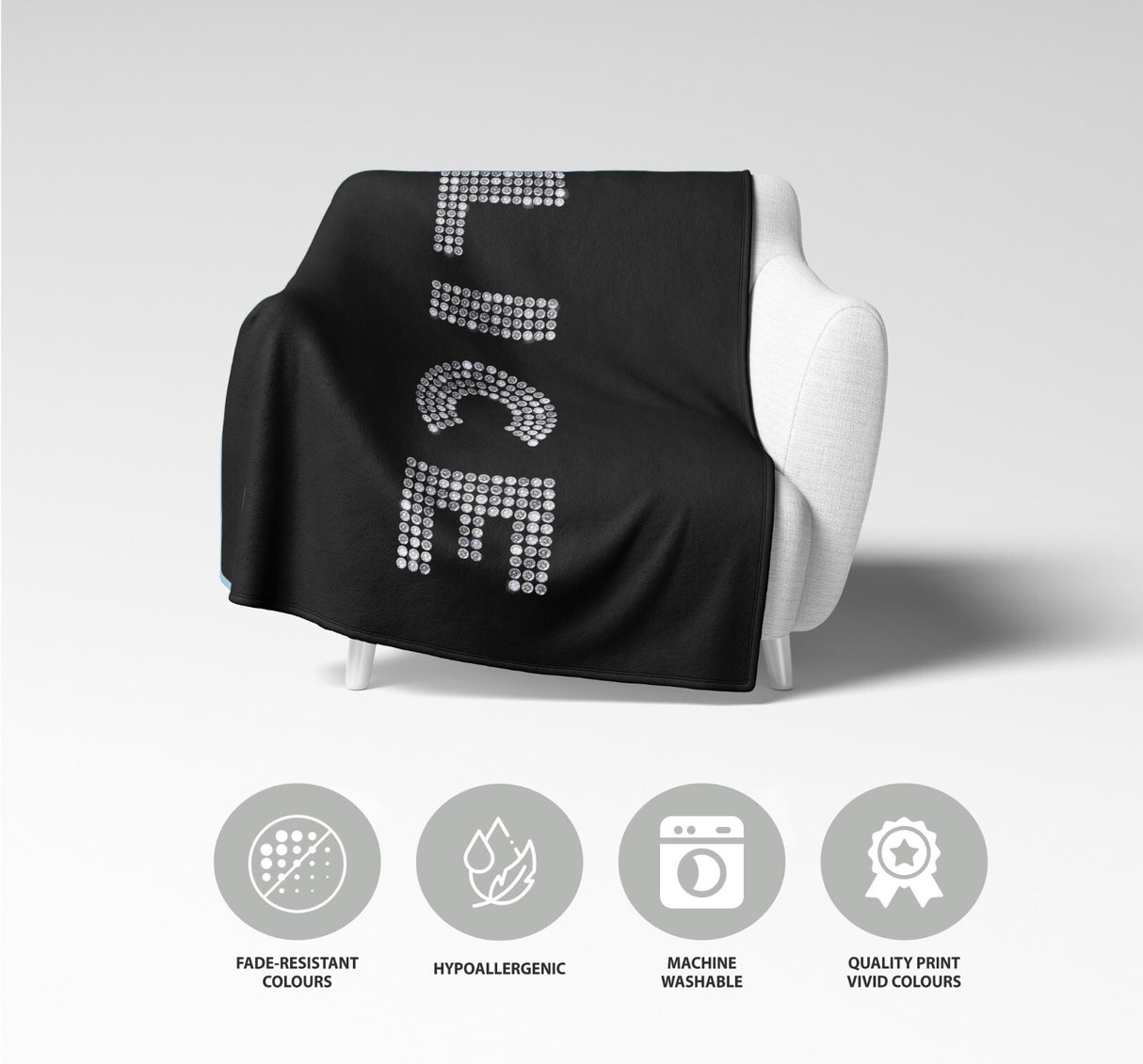 Personalised Diamond Gems Letters Novelty Soft Fleece Mink Blanket Gift Decor