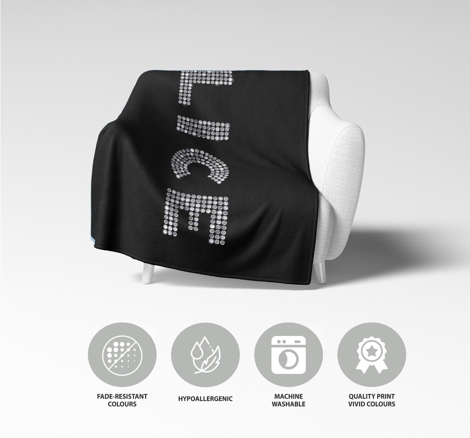 Personalised Diamond Gems Letters Novelty Soft Fleece Mink Blanket Gift Decor