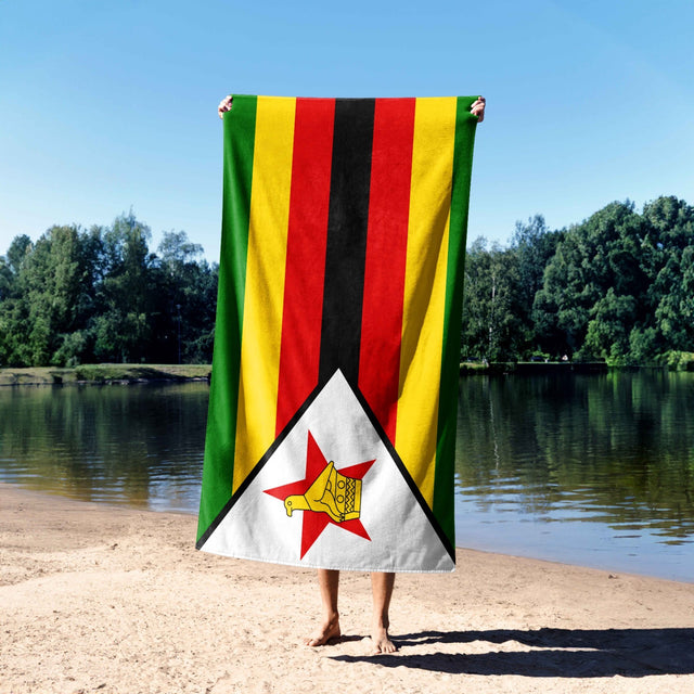 Zimbabwe Flag Patriotic Towel Highly Absorbent Beach Bath Sheet Soft Custom Gift