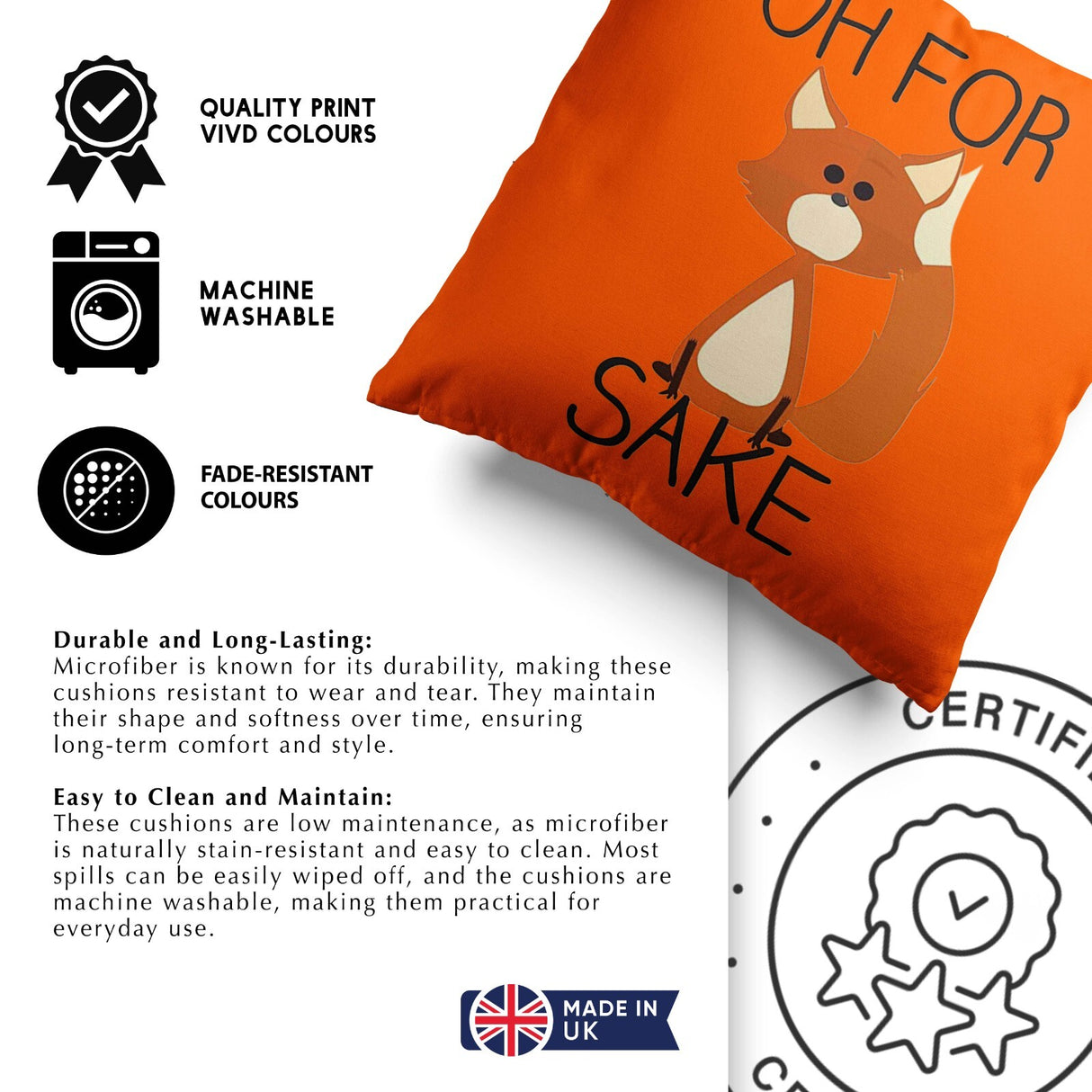 Oh For Fox Sake Saying Phrase Novelty Print Kids Soft Square Fill Cushion Throw