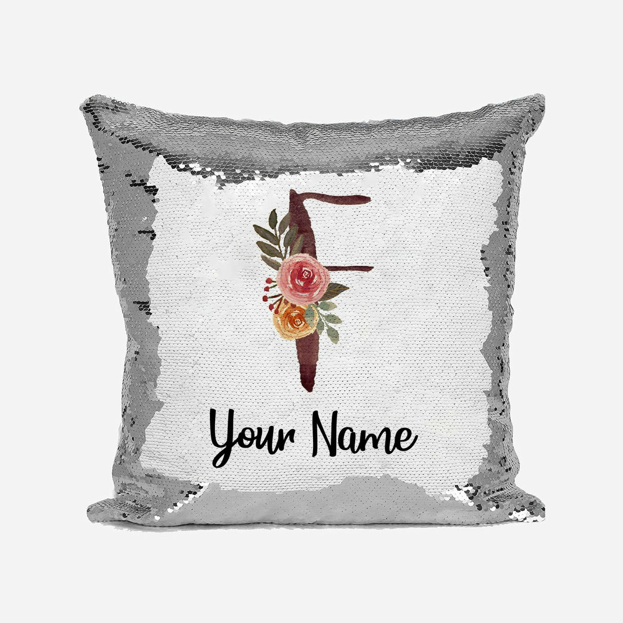Personalised Floral Watercolour Effect Alphabet Sequin Magic Cushion + Pillow