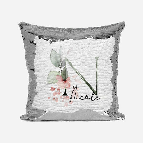 Personalised Gentle Botanical Blush Sequin Magic Cushion Cover + Pillow Kids
