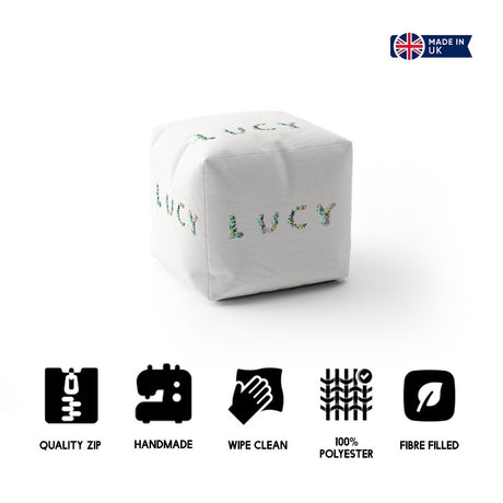 Personalised Confetti Handmade Kids Font Ottoman Filled Pouffe Washable Cover