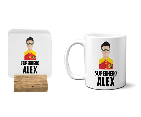 Superhero Personalised Name Kids Tea Coffee Drink Mug Gift Mug Set Coaster Cup