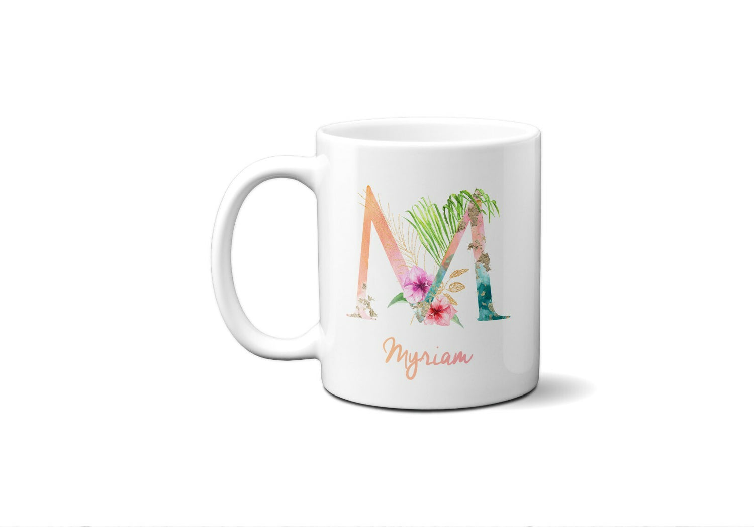 Tropical Alphabet Exotic Floral Name Initial Letter Coffee Mug Gift 11oz Ceramic