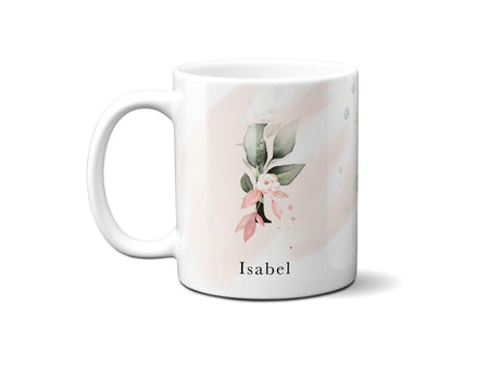 Gentle Touch Blush Pink Design Name Initial Letter Coffee Mug Gift 11oz Ceramic